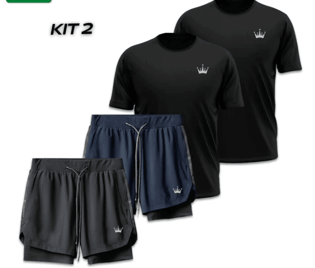 Kit Dry fit masculina 2 shorts + 2 camisas